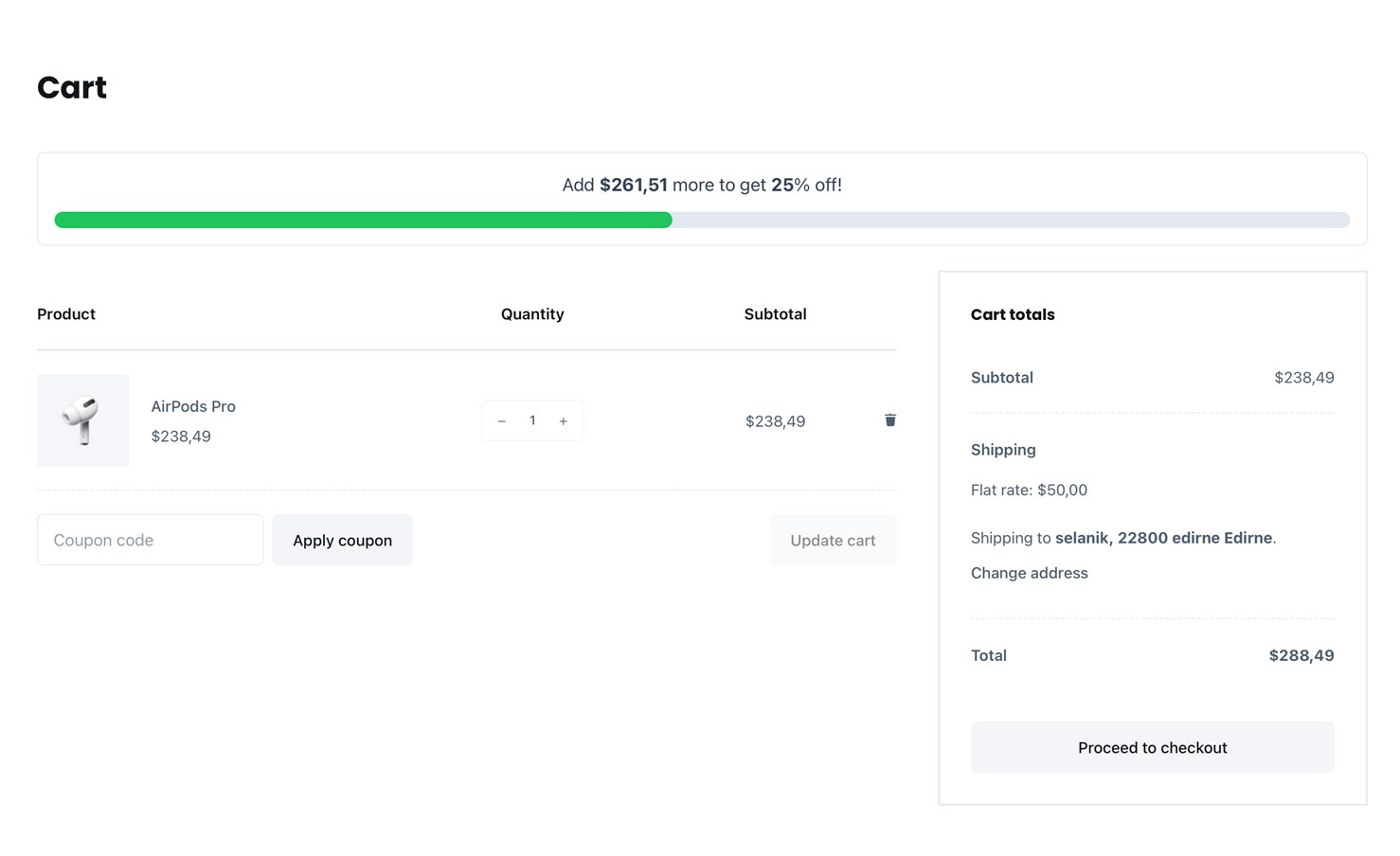 Cart Progress Bar encouraging users to spend more