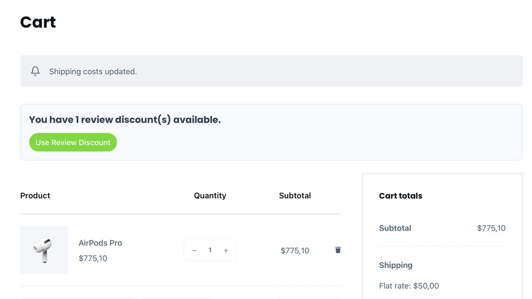 Clickable discount pills in the cart