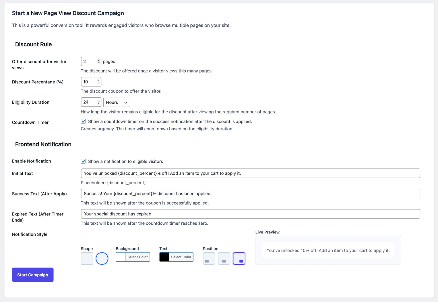Screenshot of the engaged visitor targeting based on page views.